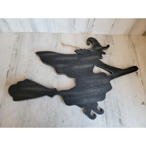 Large wooden witch hanging Halloween riding broom home decor unique